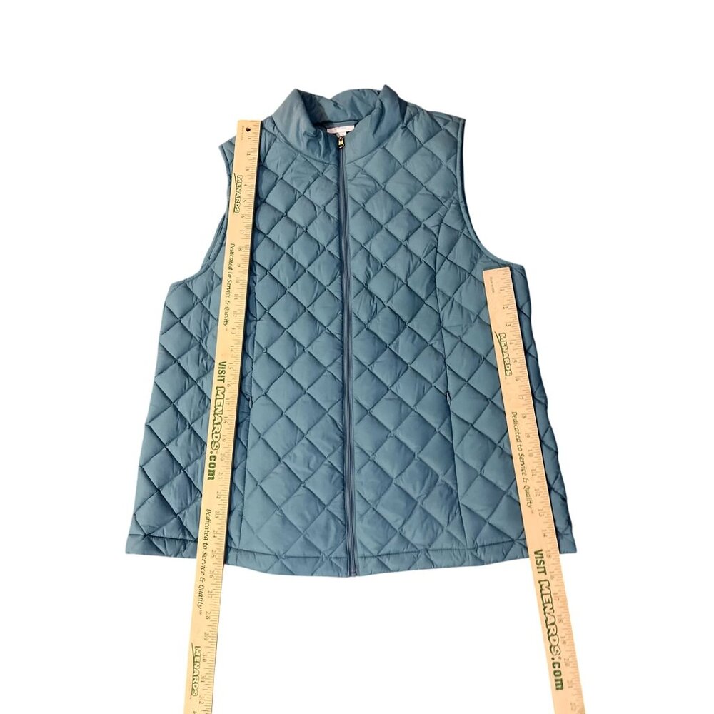 J Jill Down Puffer Vest Womens L Blue Quilted Zip Front Pockets Used - Picture 9 of 15
